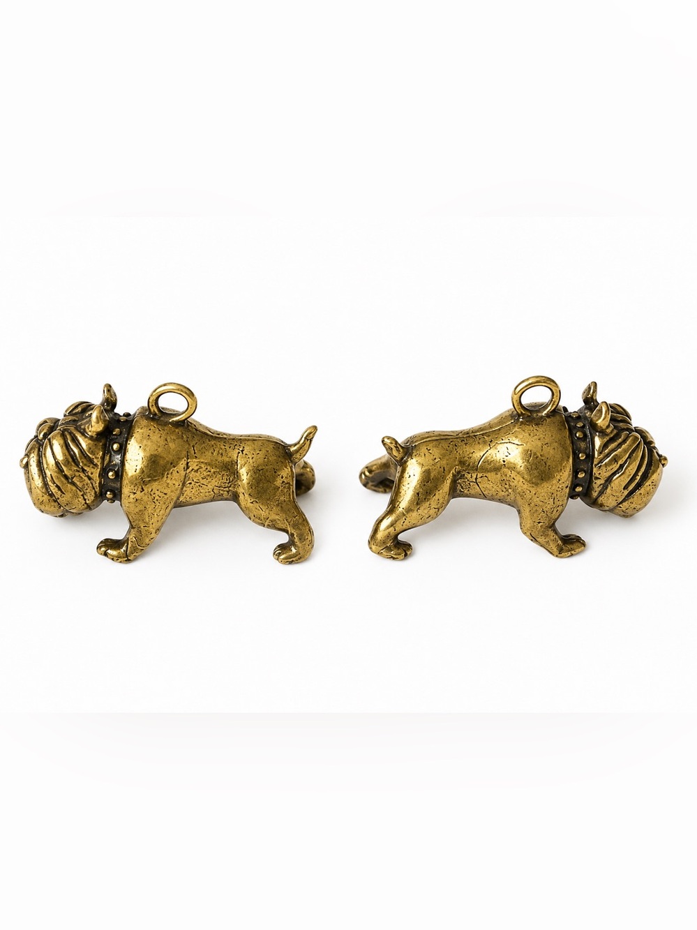 Vintage Brass Colored Bulldog Charms Pair Dog Bracelet Necklace Pendants - Picture 2 of 5